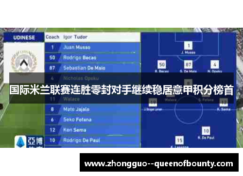 国际米兰联赛连胜零封对手继续稳居意甲积分榜首